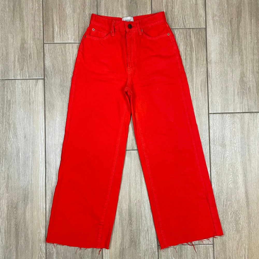 BDG Urban Outfitters High & Wide Crop Jeans Womens 25 Red High Rise Raw Hem